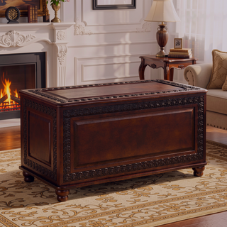 Sunvega Deep Tobacco Cedar Chest with Ornate Detailing and Flip Open Top