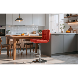 Sunvega Red Chrome Faux Leather and Metal Bar Stool with 43 Inch Height