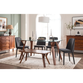 Sunvega Mid-Century Modern Walnut Wood Bench Comfortably Seats Two