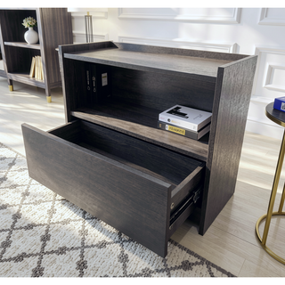 Sunvega Compact Dark Gray Nightstand with Storage Drawer for Small Spaces