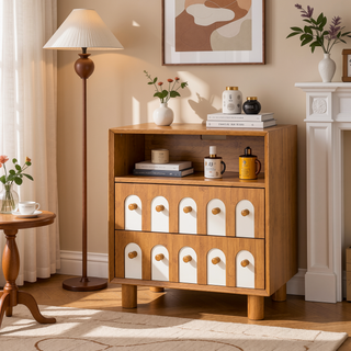 Sunvega Modern Nightstand with Two Drawers and Built-in Charging Station