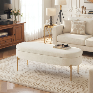 Sunvega Glam Velvet Upholstery Storage Bench with Gold Metal Base and Flip Top Lid