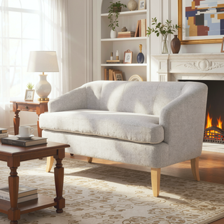 Sunvega Mid-Century Modern Loveseat with Flared Wood Legs and Polyester Fabric