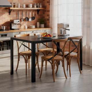 Sunvega 47.25 Inch Tempered Glass Top Dining Table with Metal Frame for 4