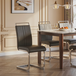 Sunvega Modern Faux Leather High Back Dining Chairs with C-Shaped Metal Legs Set of 4