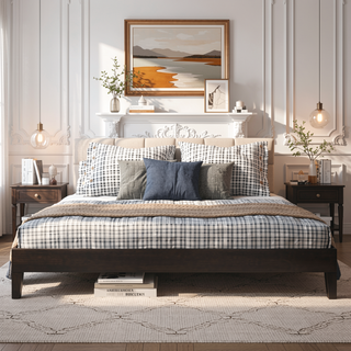 Sunvega King Platform Bed in Black with 28-Slat Dual-Zone Support System