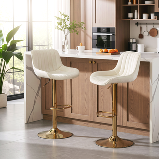 Sunvega Adjustable Velvet Swivel Bar Stool with Chrome Base and Golden Legs, Set of 2