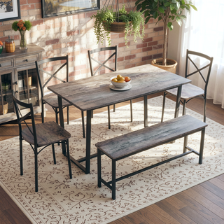 Sunvega Industrial Style Four-Piece Dining Table and Chair Set with Backrest