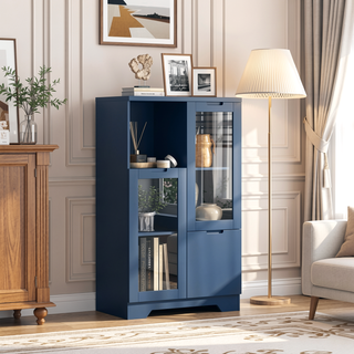 Sunvega Green MDF Cabinet with Glass Doors and Drawer for Bedroom Living Room