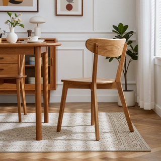 Sunvega Solid Oak Wood Dining Chairs Set of 2 with Curved Backrest and Non-Slip Feet