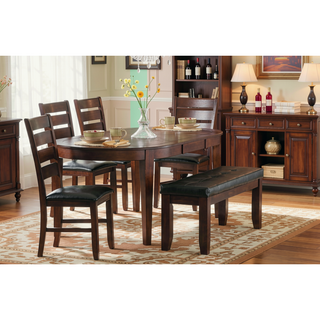 Sunvega Dark Oak Finish Wooden Bench with Faux Leather Upholstered Seat