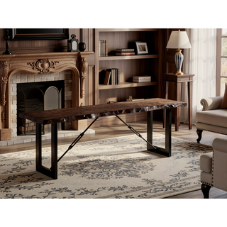 Sunvega Industrial U-Shape Metal Legs Walnut Black Finish Two Tone Design Bench