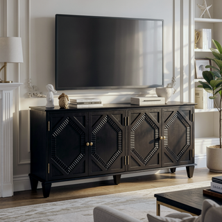 Sunvega Mid Century Modern Sideboard Buffet Cabinet with Spacious Storage and Geometric Accent