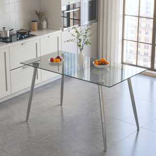 Sunvega Modern Minimalist 51" Rectangular Glass Dining Table for 4-6 with Tempered Tabletop