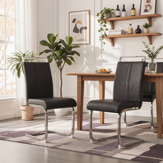 Sunvega Modern Faux Leather High Back Dining Chairs with C-Shaped Metal Legs Set of 4