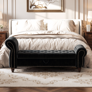 Sunvega Tufted Velvet Upholstered Bed Bench with Storage and High Backrest Chaise Lounge