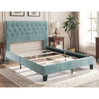 Sunvega Blue California King Upholstered Bed with Transitional Style for Bedroom