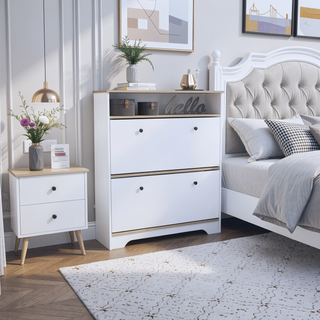 Sunvega Light Oak and White Calgary Shoe Rack with Two Upturned Drawers