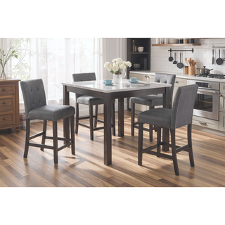 Sunvega Light Gray Transitional Bar Table Set with 4 Grid Tufted Bar Stools