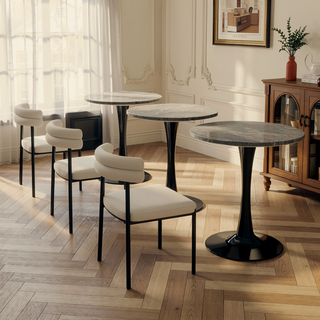 Sunvega Round White Pedestal Side Table with Marble Effect Top for Living Room