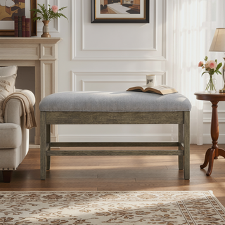 Sunvega Driftwood Finish Hardwood Solids Storage Counter Bench with Lift-Top
