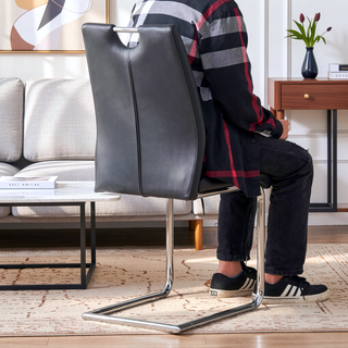Sunvega White PU Dining Chair Set with Silver Metal Legs and High Resilience Sponge Filling