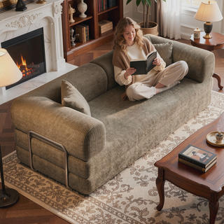 Sunvega Modular Sectional Sofa Bed with Pillow Back Support Armrest in Corduroy Fabric