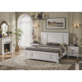 Sunvega Modern Farmhouse King Bedroom Set with Dresser Mirror and Nightstands