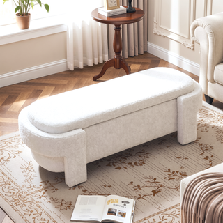 Sunvega Large Linen Upholstered Storage Bench with Foam Seat for Living Room
