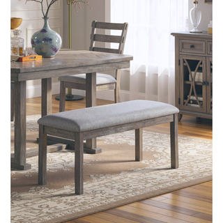 Sunvega Gray Fabric Upholstered Dining Bench with Wire-Brushed Finish