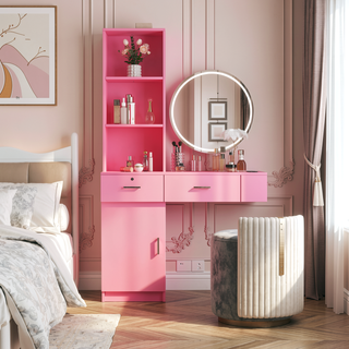 Sunvega 3 in 1 Vanity Desk with Open Top Mirror and Visible Glass Desktop