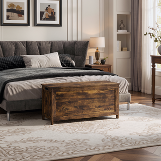 Sunvega Rustic Brown Wooden Storage Chest with Safety Hinges and Side Handles