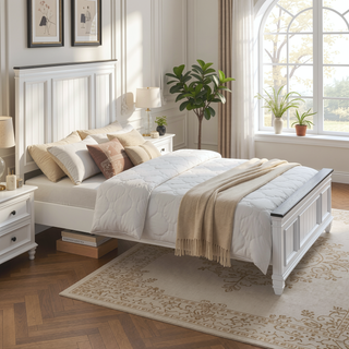 Sunvega Modern Farmhouse Queen Bedroom Set with Dresser Mirror Nightstand Chest