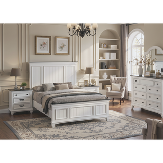 Sunvega Modern Farmhouse King Bedroom Set with Dresser Mirror and Nightstands