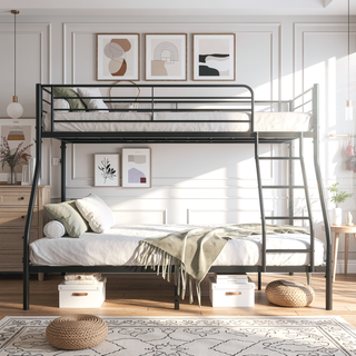 Sunvega Heavy Duty Twin Over Full Metal Bunk Bed with Enhanced Guardrail and Inclined Ladder