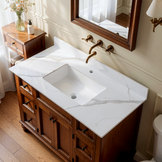 Sunvega 43x22 Inch Sintered Stone Vanity Top with Ceramic Sink and Backsplash