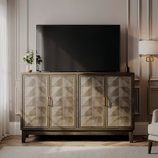 Sunvega Modern Sideboard Cabinet with 4 Diamond Relief Doors for Living Dining Room
