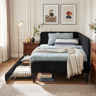 Sunvega Twin Size Upholstered Sofa Bed Frame with 2 Storage Drawers and Velvet