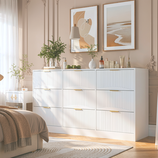 Sunvega Modern Wavy Pattern 6-Drawer Dresser with Ample Storage for Bedroom
