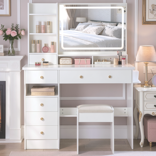 Sunvega 41 Inch Large Size Left Drawer Vanity Table with Touch Control LED Mirror