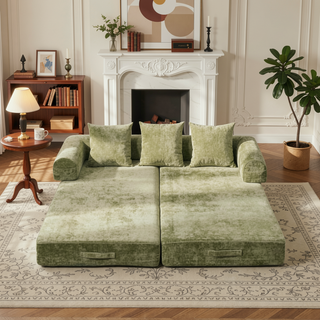 Sunvega Convertible Chenille Folding Sofa Bed with Pillows for Living Room
