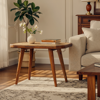 Sunvega Solid Mango Wood Bench with Hand-Woven Rattan Top and Oak Finish