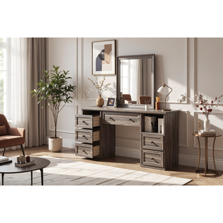 Sunvega Gray Oak Wood Dresser with a 59 x 16 x 36 Inch Dimension