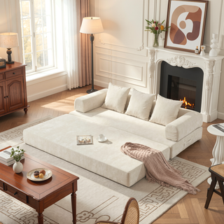 Sunvega Convertible Chenille Folding Sofa Bed with Pillows for Living Room