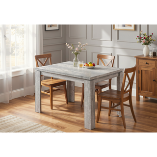 Sunvega Grey Reclaimed Wood Look Dining Table with Block Legs for Small Spaces