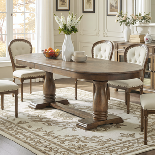 Sunvega Extendable Wooden Dining Table for 6 to 8 Persons with Curved Modern Design