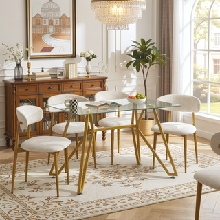 Sunvega Modern Glass Dining Table with Metal Legs for Kitchen Living Room Office