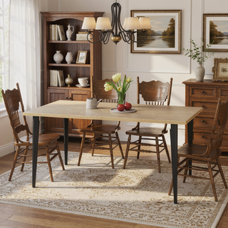 Sunvega 63-inch Modern Dining Table with Wooden Tabletop and Iron Legs for 6-8 People