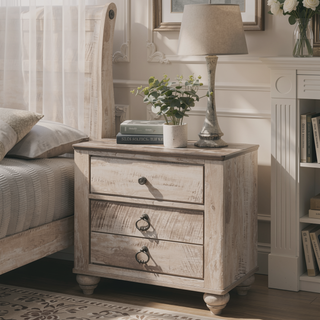 Sunvega White Wash Finish Queen Sleigh Bed Dresser Mirror and Nightstands Set