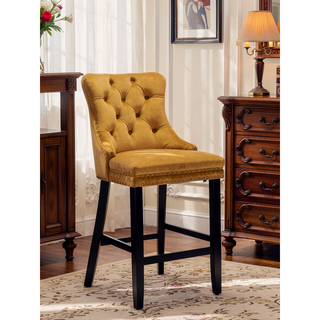Sunvega Modern Velvet Upholstered Barstools with Button Tufted and Wooden Legs